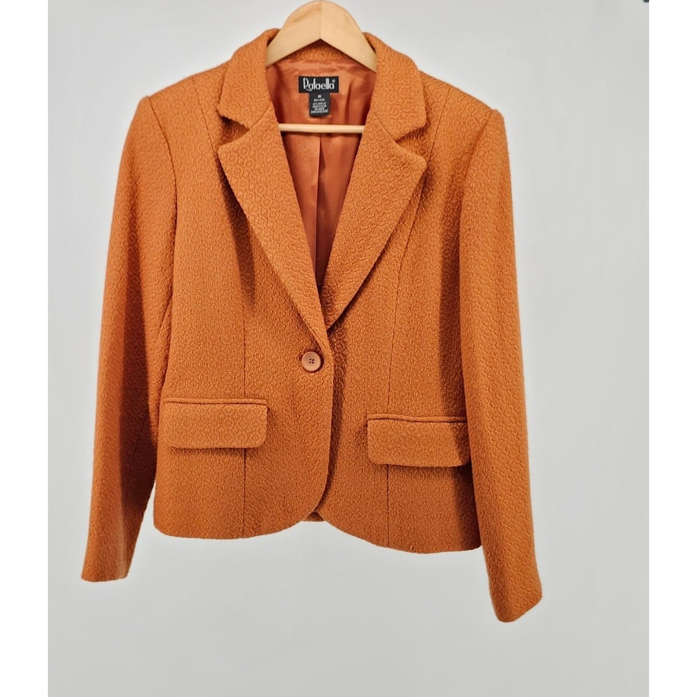 Rafaella Womens Vintage Rust Wool 90s Y2K Textured One Button Blazer Jacket 10
